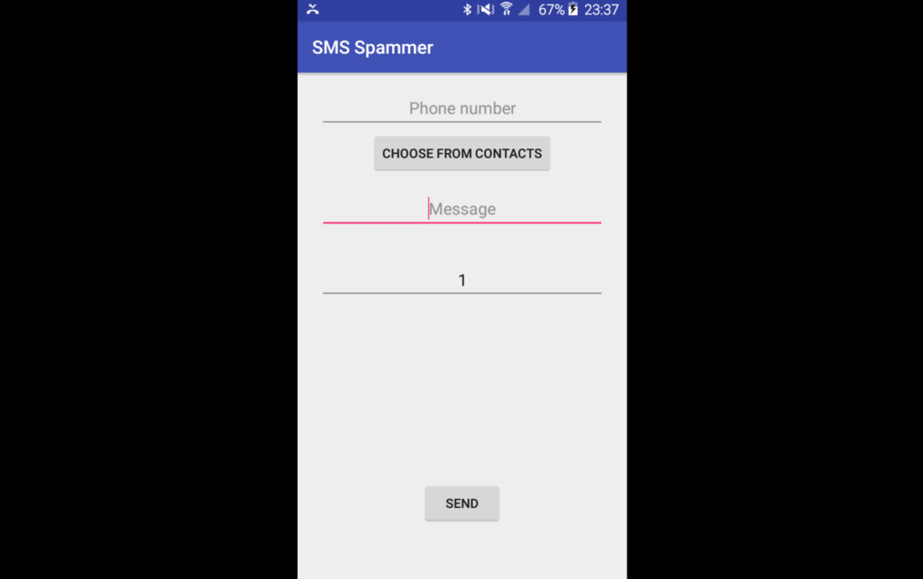 sms spammer screenshot